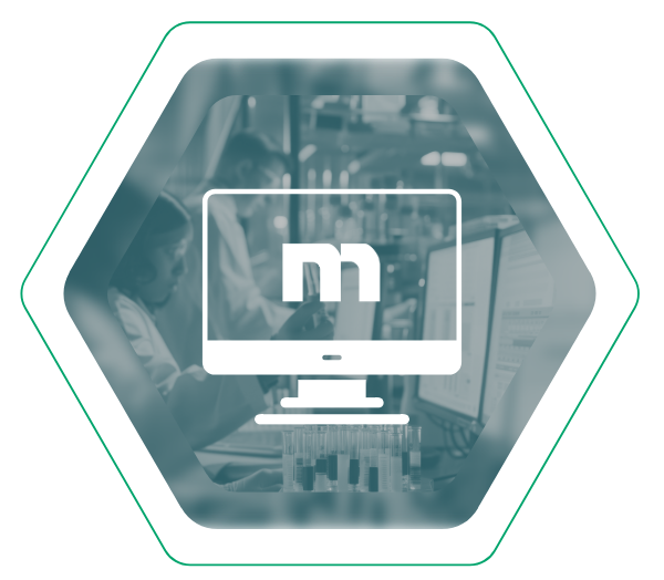 Software-Monitor-Icon für modulares LIS-System vor Laborumgebung